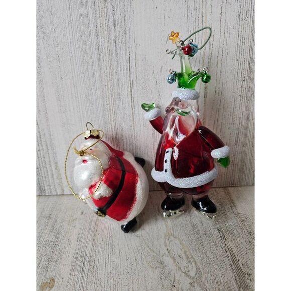 Santa ice skating glass ornament funny Xmas set tree - Picture 1 of 16